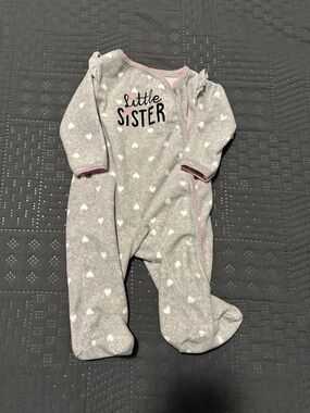 Little Sister Gray Heart Footed One-Piece w/ Pink Trim by Child of Mine  0-3 mos